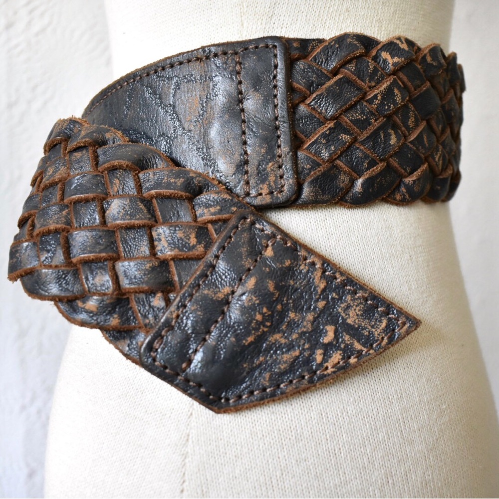 Arcangelo Blue Distressed Leather Braided Belt - Picture 8 of 12